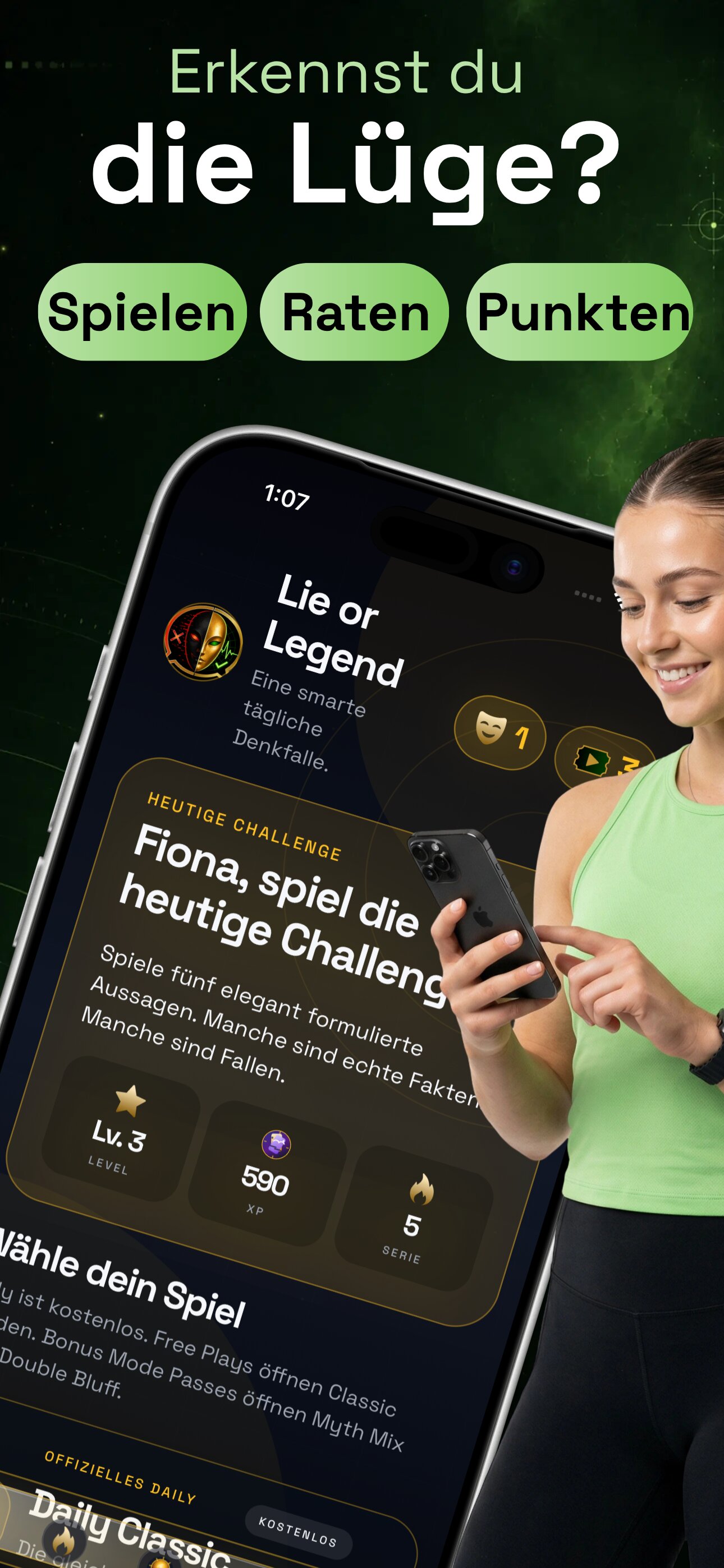 Lie or Legend tägliches Quizspiel Screenshot für iPhone, iPad, Android Smartphones und Tablets