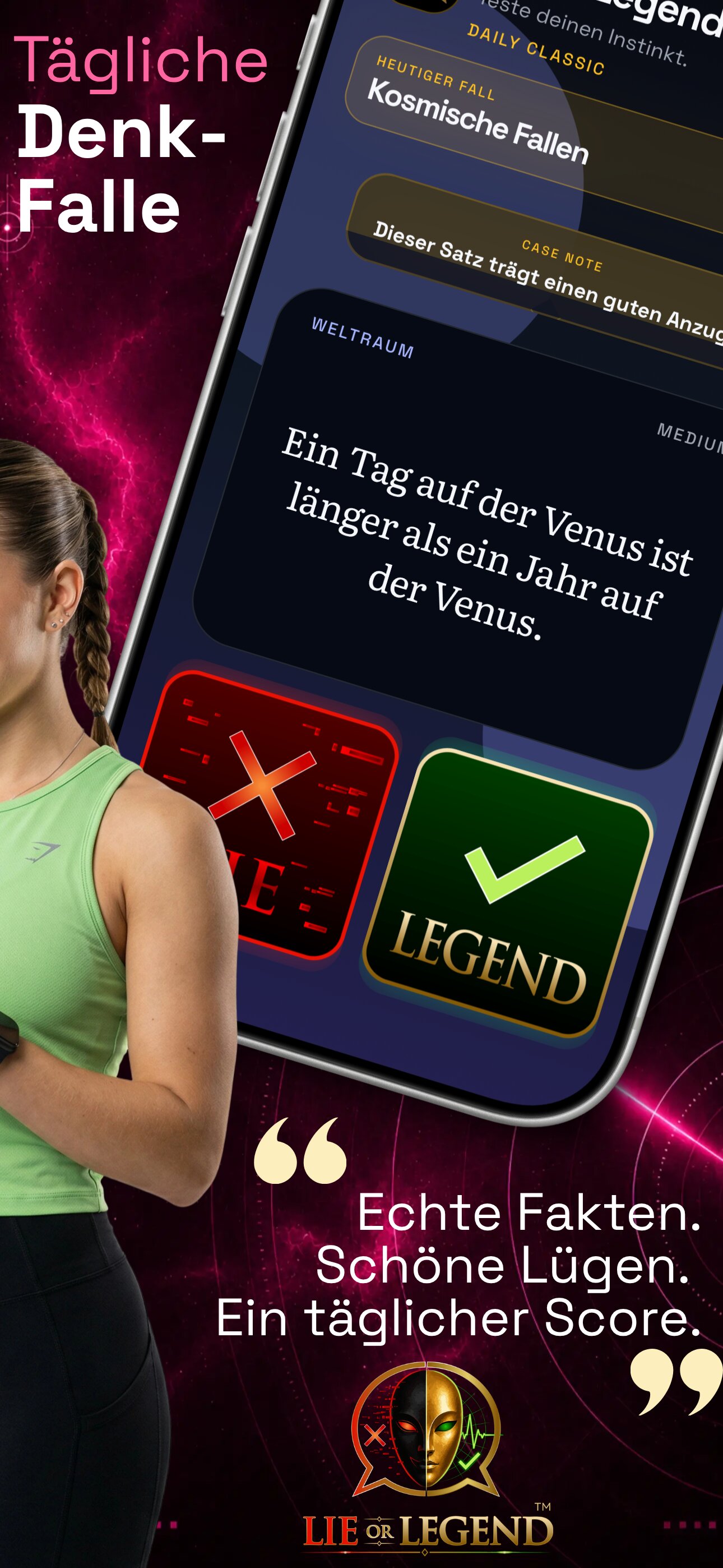Lie or Legend tägliches Quizspiel Screenshot für iPhone, iPad, Android Smartphones und Tablets