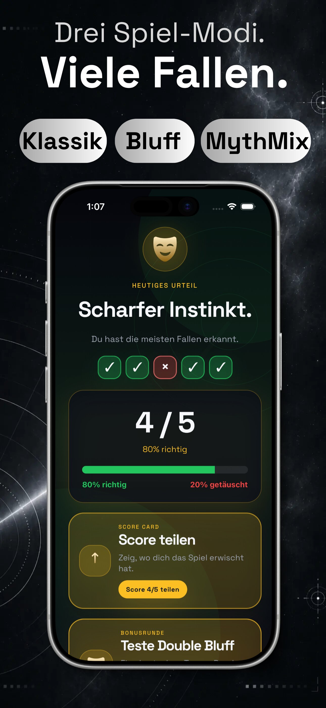 Lie or Legend tägliches Quizspiel Screenshot für iPhone, iPad, Android Smartphones und Tablets