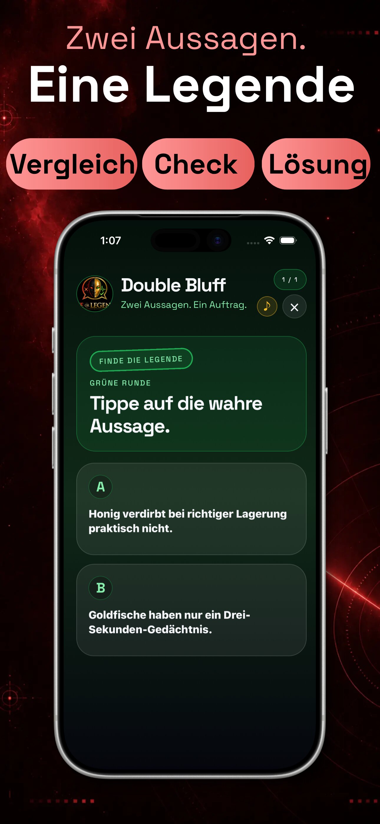 Lie or Legend tägliches Quizspiel Screenshot für iPhone, iPad, Android Smartphones und Tablets