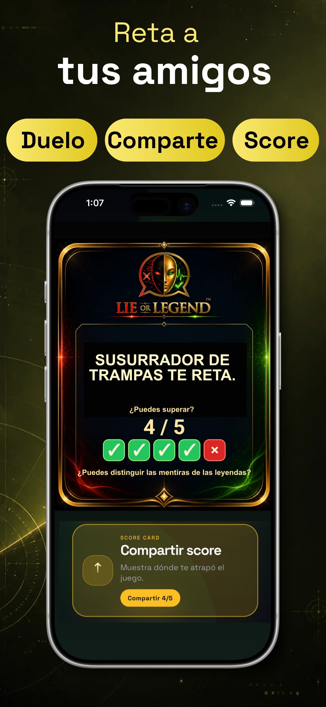Captura de Lie or Legend juego diario de trivia para iPhone, iPad, teléfonos Android y tablets